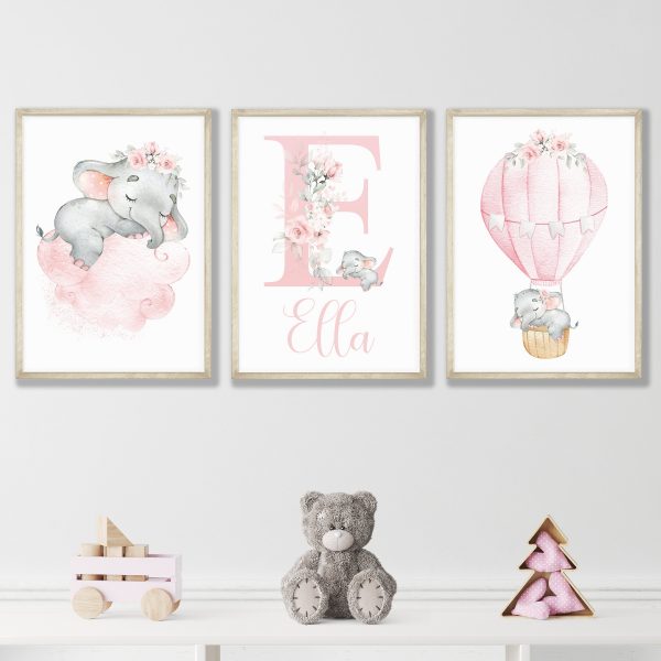 Elephant Nursery Wall Art for Baby Girl