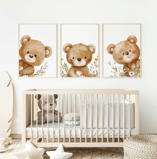 Teddy Bear Nursery Wall Art Prints Set of 3