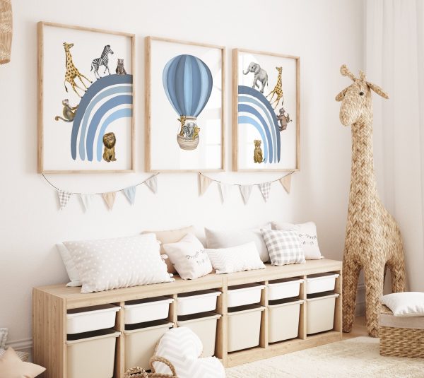 Blue Rainbow Safari Nursery Prints
