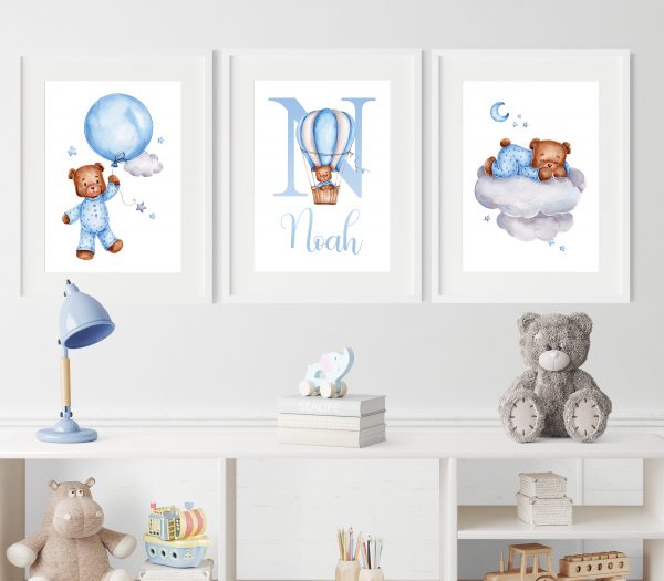 Personalised Baby Boy Nursery Wall Art Set of 3