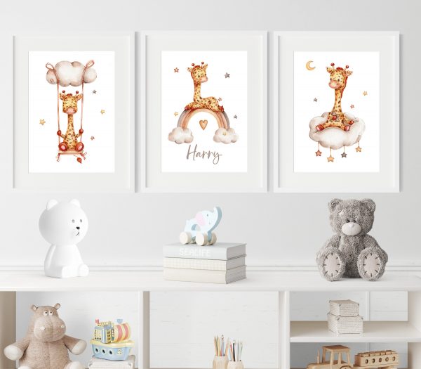 Set Of 3 Giraffe Nursery Prints