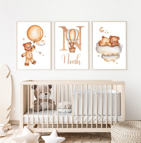 Teddy Bear Nursery Wall Art Prints Set of 3